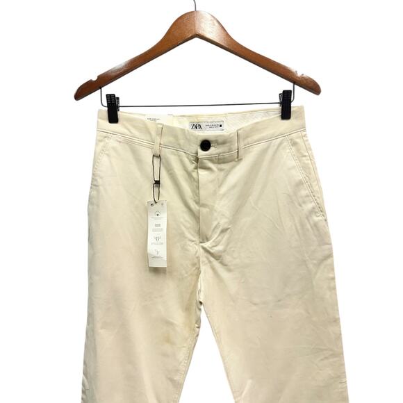 ZARA Men’s Slim Fit Chino Pants in Cream/Bone Cotton Blend size 30 - Picture 4 of 8